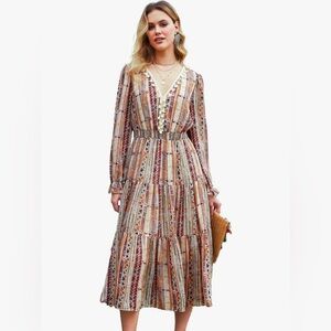 NWT WDMYS Apricot Long Sleeve Maxi Dress -  Boho / Size Medium